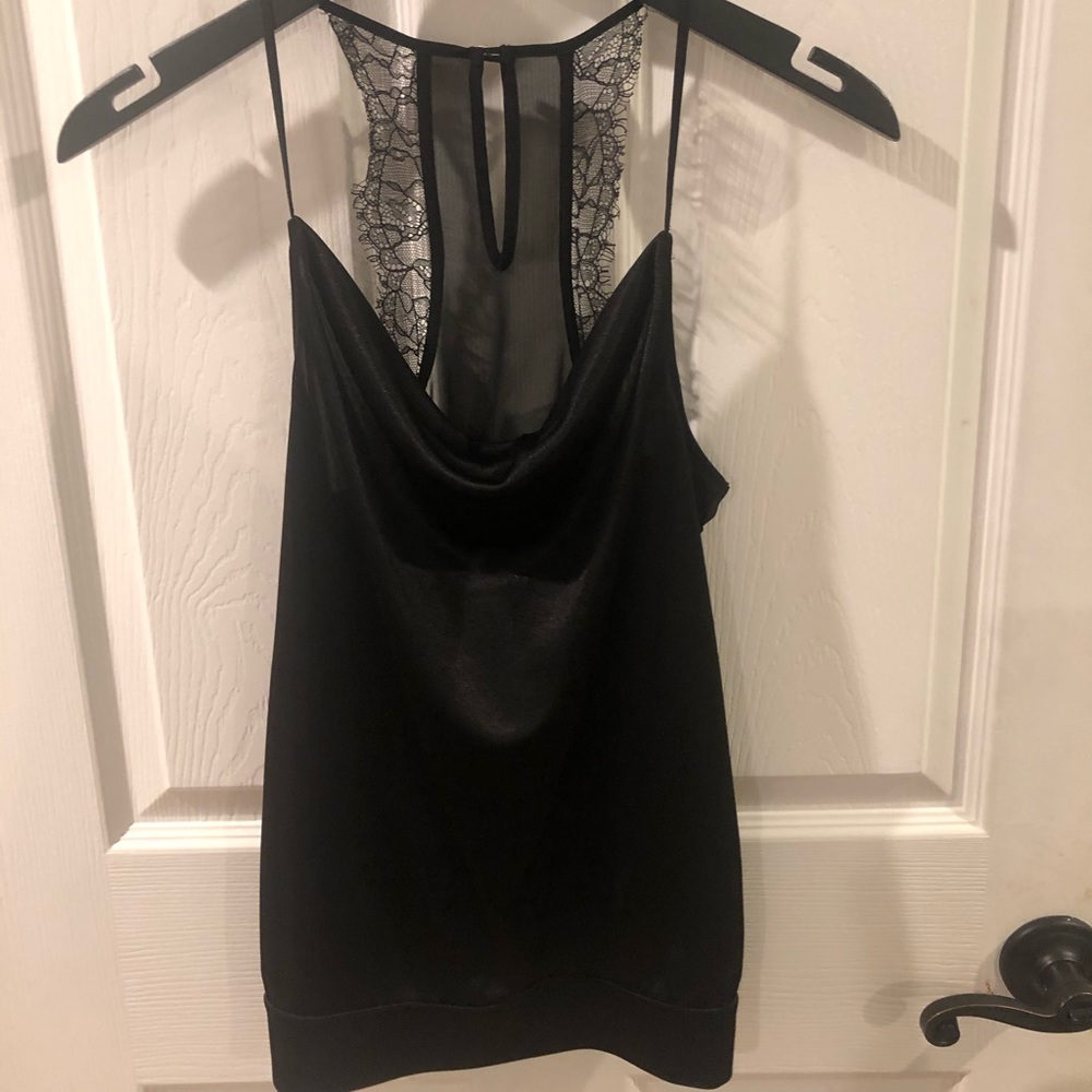 Faux silk scoop neck top